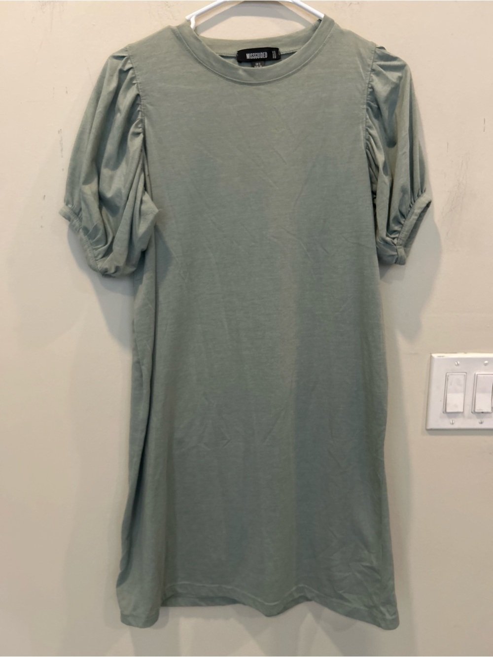 Missguided Sage Green Puff Sleeve T-Shirt mini Dress size 4